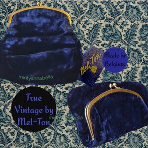 Vintage Blue Velvet Fold Over Clutch by Mel-Ton